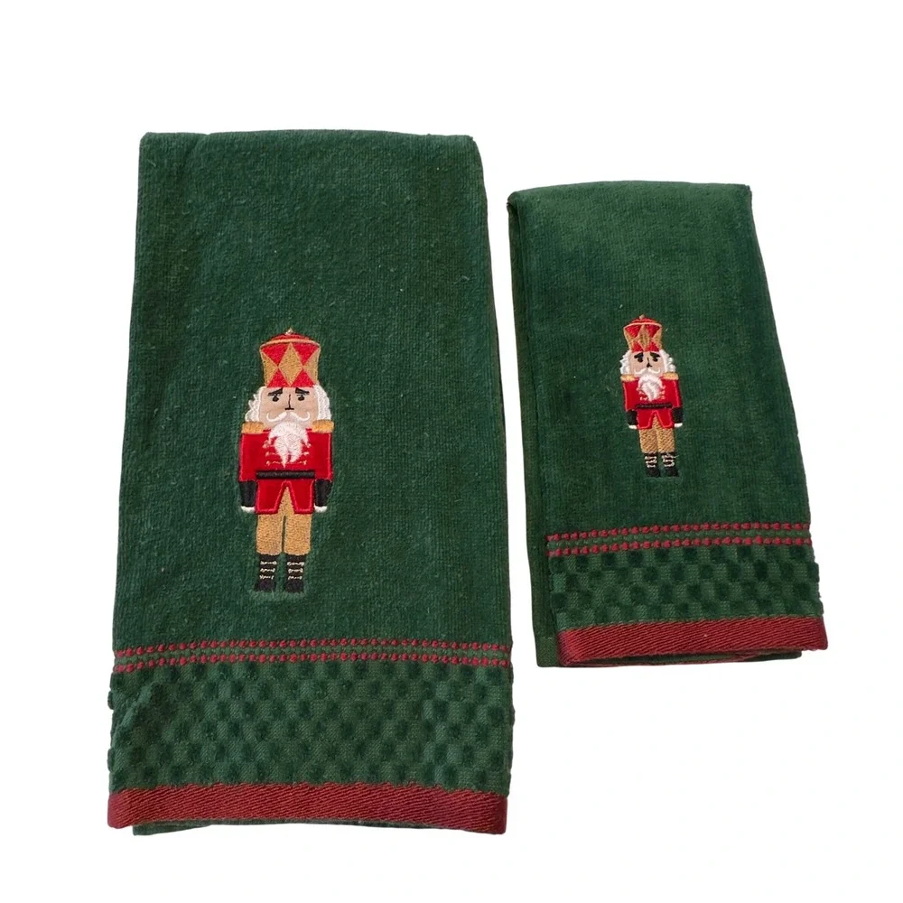 Vtg Christmas Holiday Hand Towel Lot 18pc Nutcracker Santa Embroidered Red Green